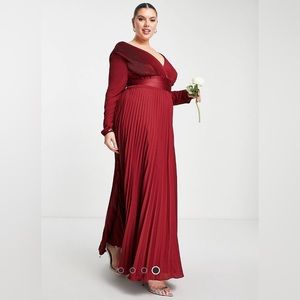 ASOS design curve bridesmaid plates long sleeve maxi dress with satin wrap waist
